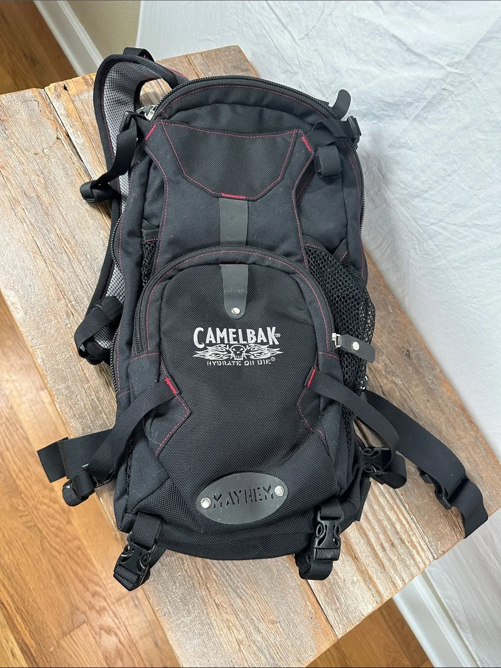 Mayhem CamelBak Black Backpack with Red Stitching Hydration Pack